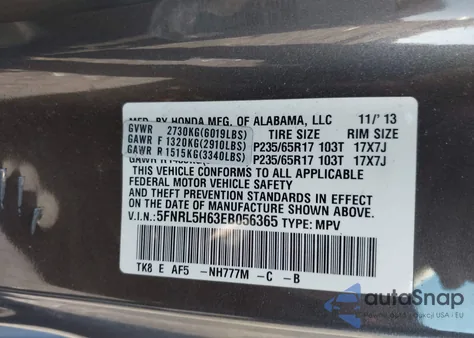 2014 Honda Odyssey Ex-L z USA, uszkodzony, nr VIN 5FNRL5H63EB056365